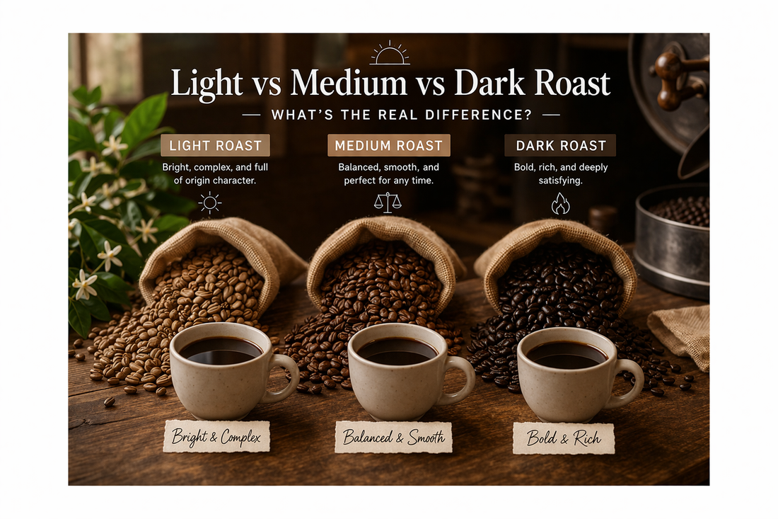 Light vs Medium vs Dark Roast — What’s the Real Difference?